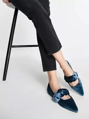 Women's Velvet Flat Shoes,Petrol