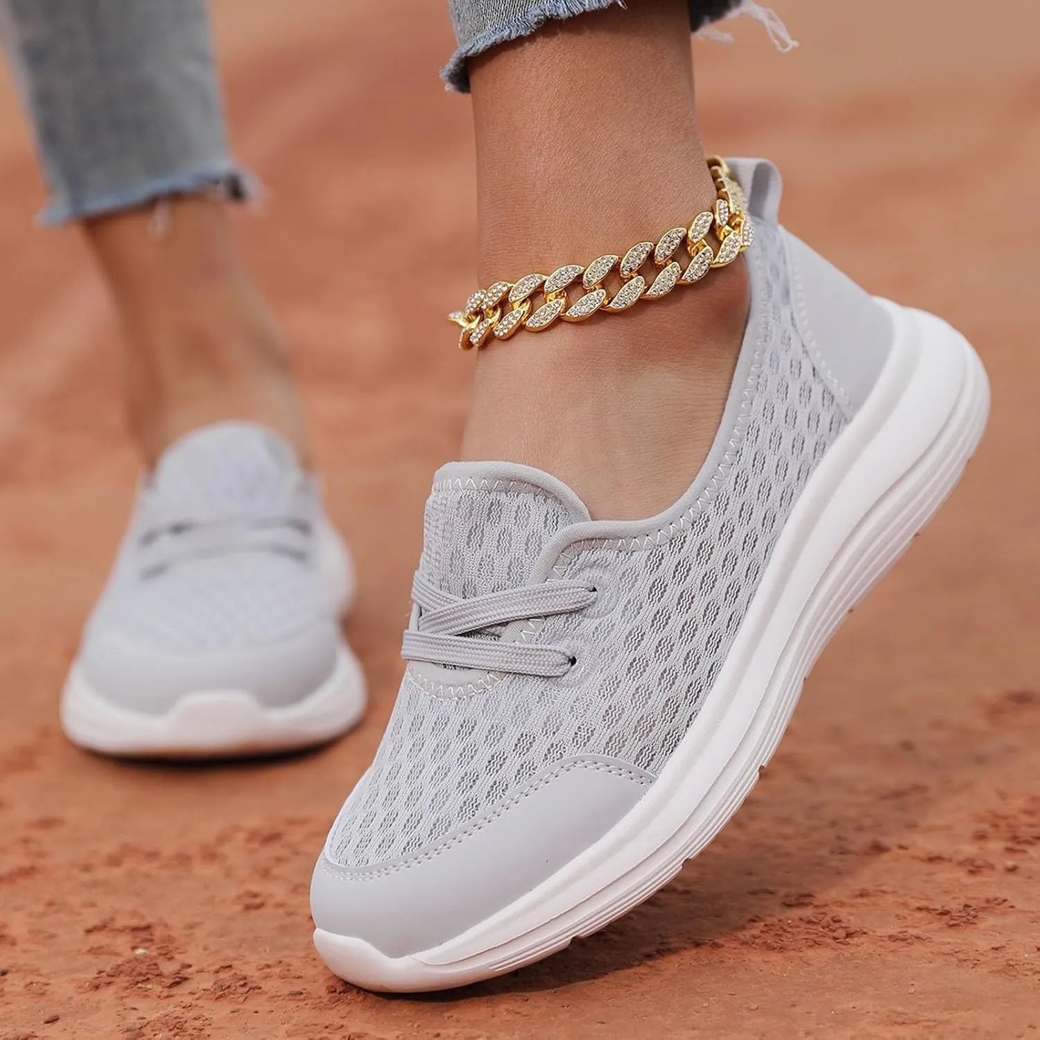 Womens Walking Sneakers Women Lace Up Shoes Flats Casual Shoes Lightweight Work Shoes Breathable Slip Work Trainers