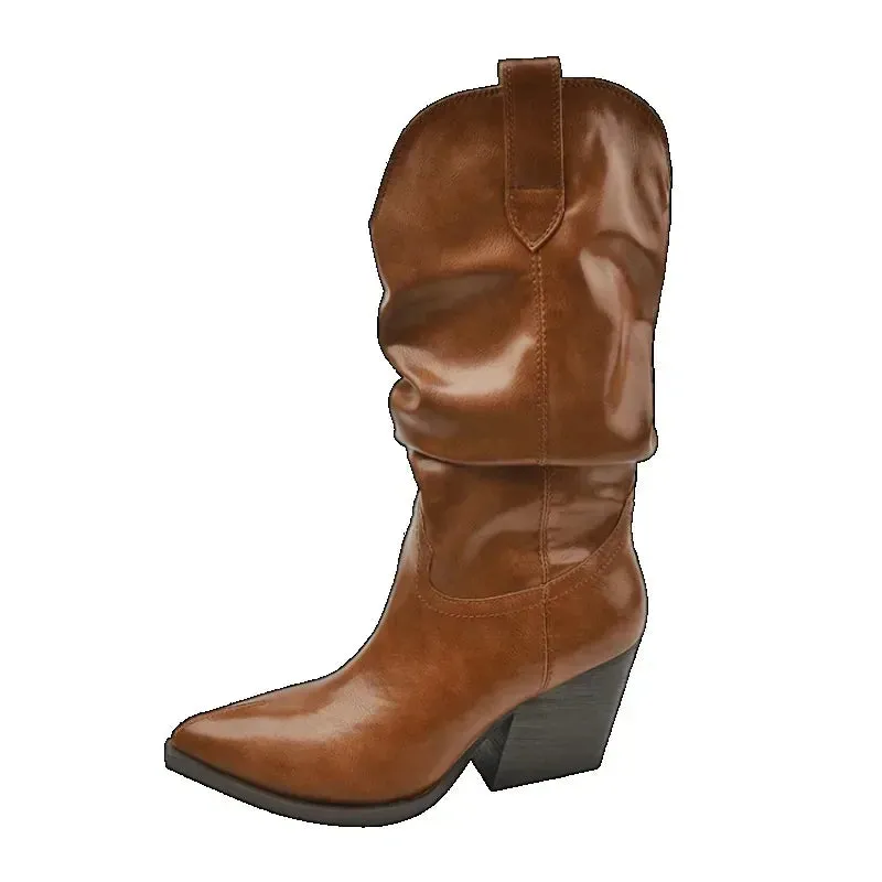 Xajzpa Female Western Boots Cowboy Boots Women Plested Women Ankle  Pu Leather Shoes Autumn Boots Women Booties Lady Plus Size 42