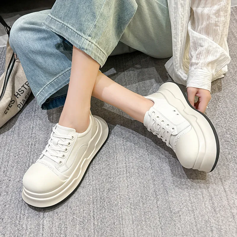 xakxx Mickey Big Head Shoes Women's  New NEWn Retro Casual Platform Height Increasing Canvas Shoes Pumps Genuine Leather Bread Shoes