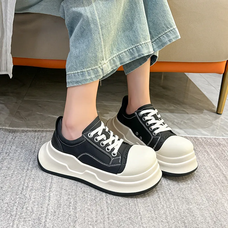 xakxx Mickey Big Head Shoes Women's  New NEWn Retro Casual Platform Height Increasing Canvas Shoes Pumps Genuine Leather Bread Shoes