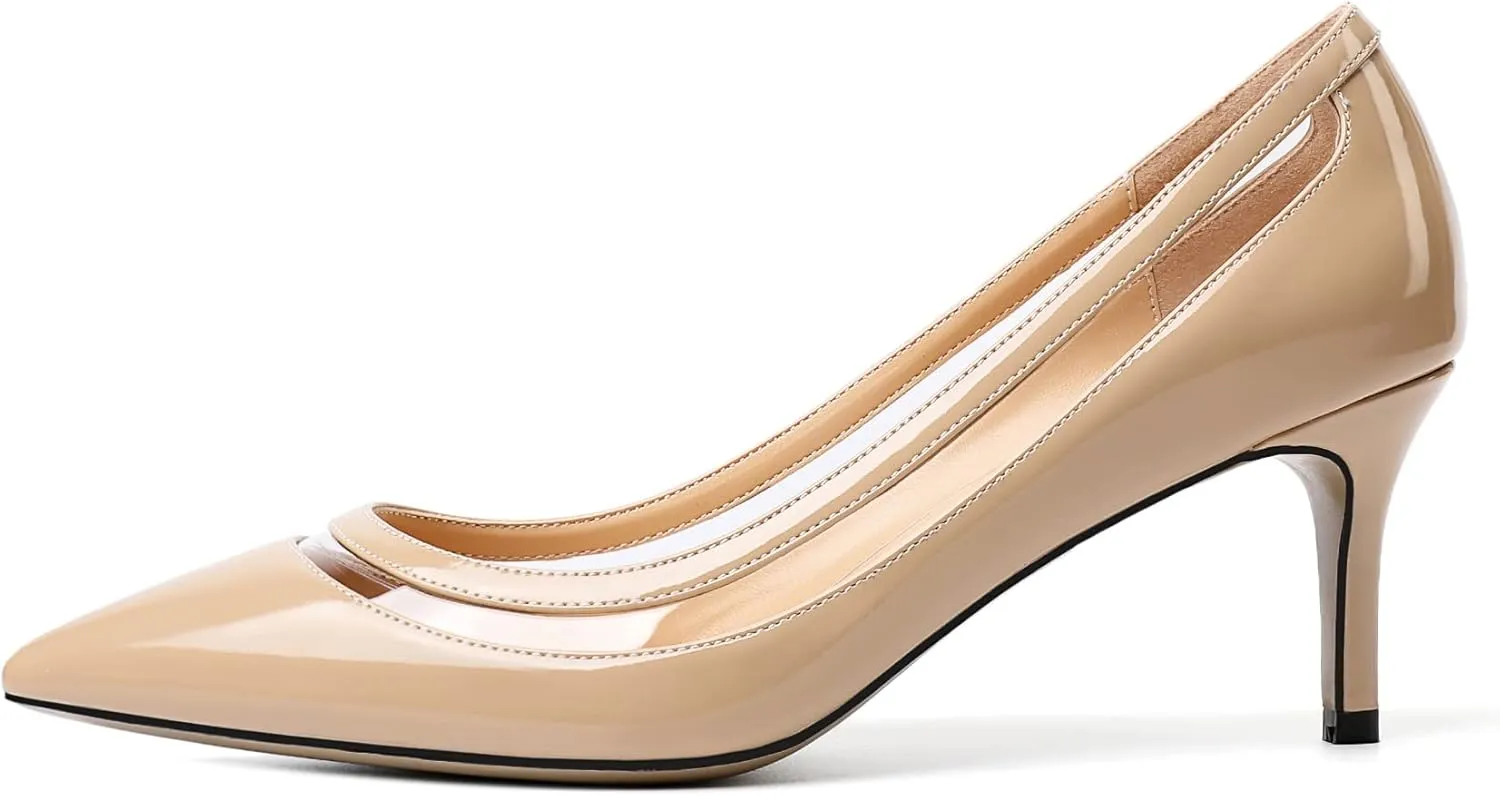 YODEKS Women's Low Heels Pumps Pointy Toe Kitten Heel Daily Pumps Office Work Shoes for Bridal Evening Prom